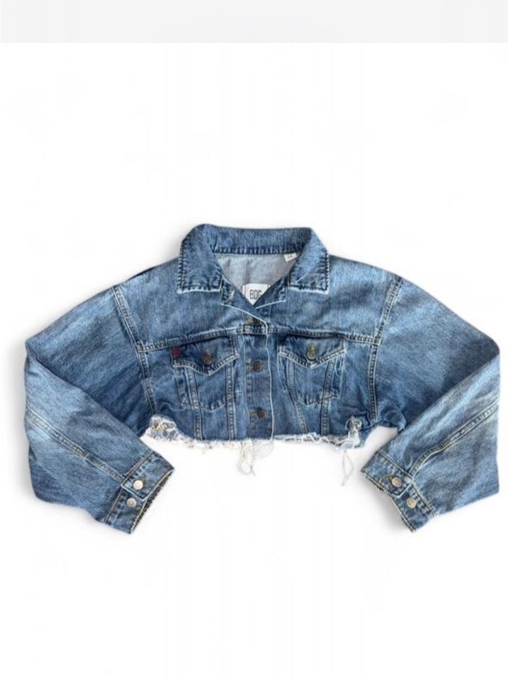 BDG Urban Outfitters S Cropped Denim Jacket Cut off raw edge hem Medium Wash
